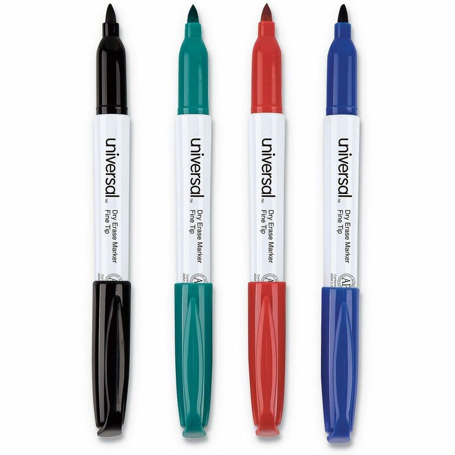 Pen Style Dry Erase Marker, Fine Bullet Tip, Assorted Colors, 4/Set