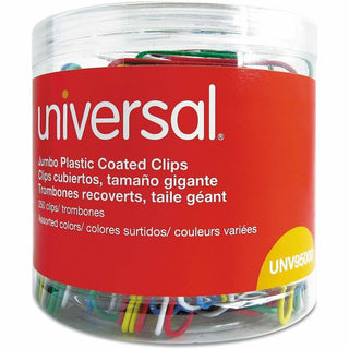 Plastic-Coated Paper Clips with One-Compartment Dispenser Tub, Jumbo, Assorted Colors, 250/Pack