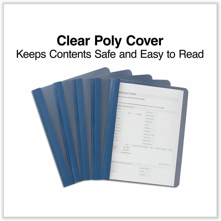 Clear Front Report Cover, Prong Fastener, 0.5" Capacity, 8.5 x 11, Clear/Dark Blue, 25/Box