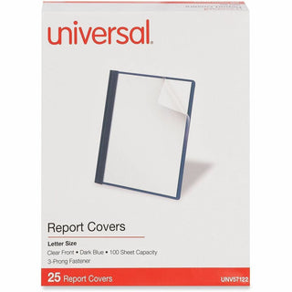 Clear Front Report Cover, Prong Fastener, 0.5" Capacity, 8.5 x 11, Clear/Dark Blue, 25/Box