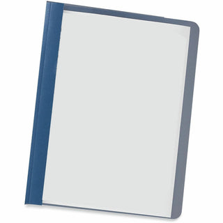 Clear Front Report Cover, Prong Fastener, 0.5" Capacity, 8.5 x 11, Clear/Dark Blue, 25/Box