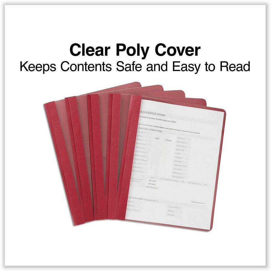 Clear Front Report Cover, Prong Fastener, 0.5" Capacity, 8.5 x 11, Clear/Red, 25/Box