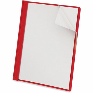 Clear Front Report Cover, Prong Fastener, 0.5" Capacity, 8.5 x 11, Clear/Red, 25/Box