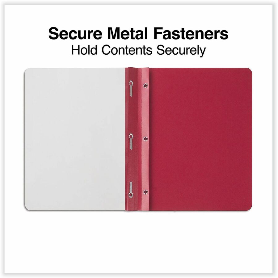 Clear Front Report Cover, Prong Fastener, 0.5" Capacity, 8.5 x 11, Clear/Red, 25/Box