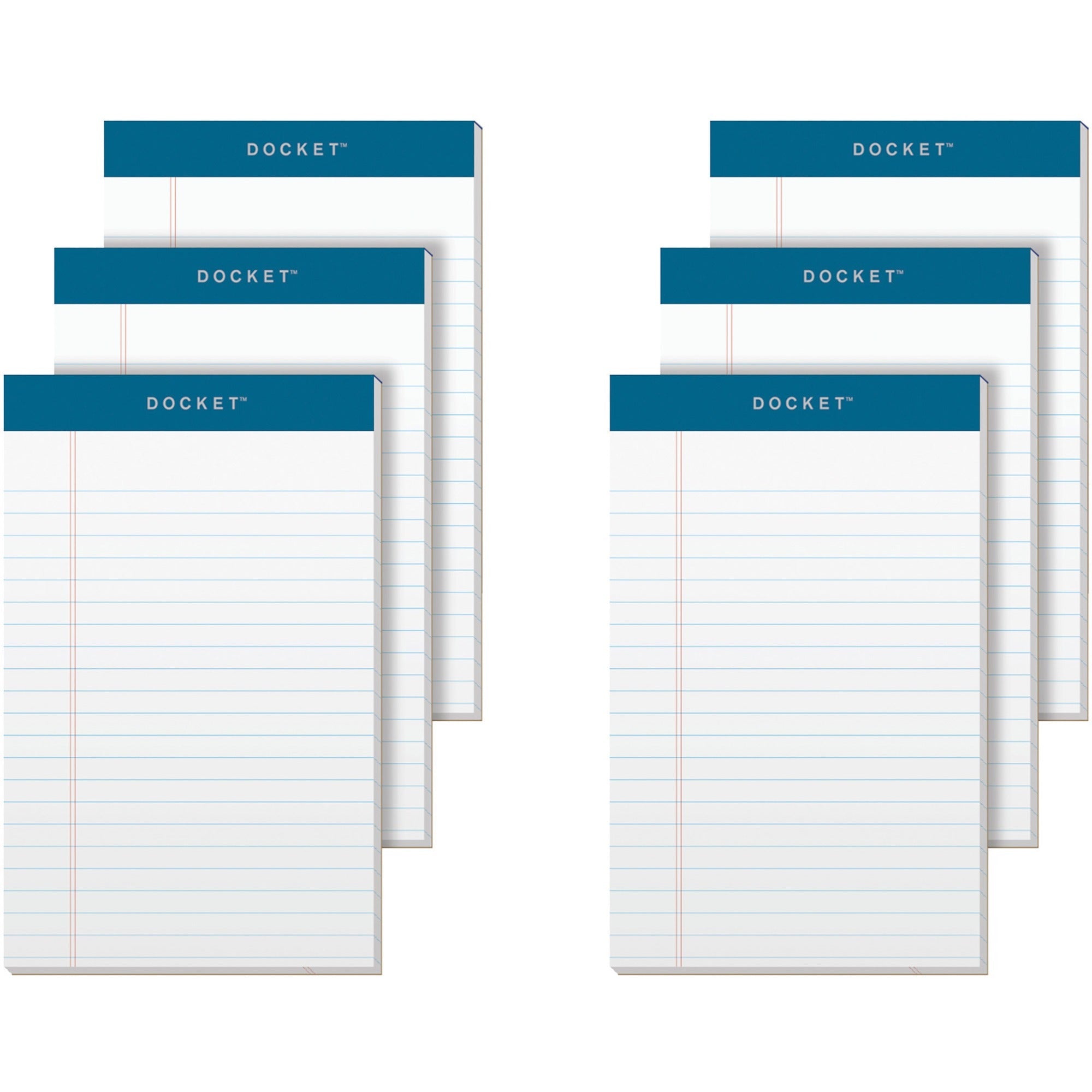 Docket Ruled Perforated Pads, Narrow Rule, 50 White 5 x 8 Sheets, 6/Pack