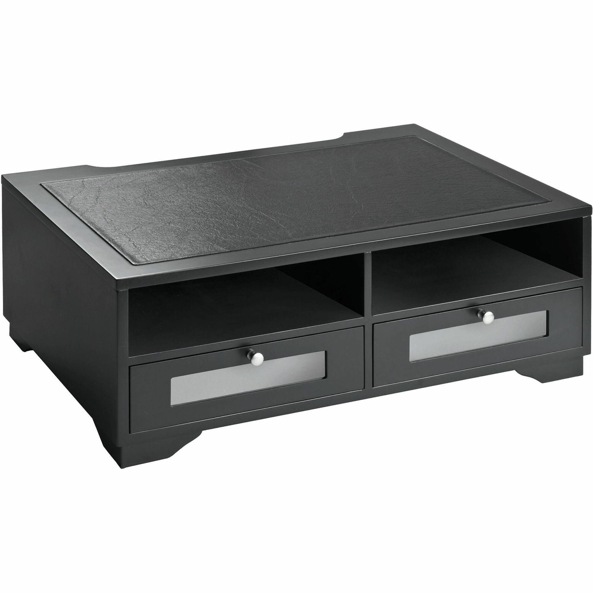 Victor 1130-5 Midnight Black Printer Stand - 2 x Shelf(ves) - 7.8" Height x 21.8" Width x 15.3" Depth - Desktop - Matte - Wood, Glass - Black - 