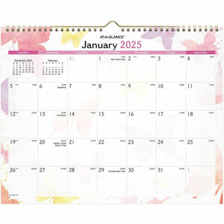 Watercolors Recycled Monthly Wall Calendar, Watercolors Artwork, 15 x 12, White/Multicolor Sheets, 12-Month (Jan-Dec): 2024
