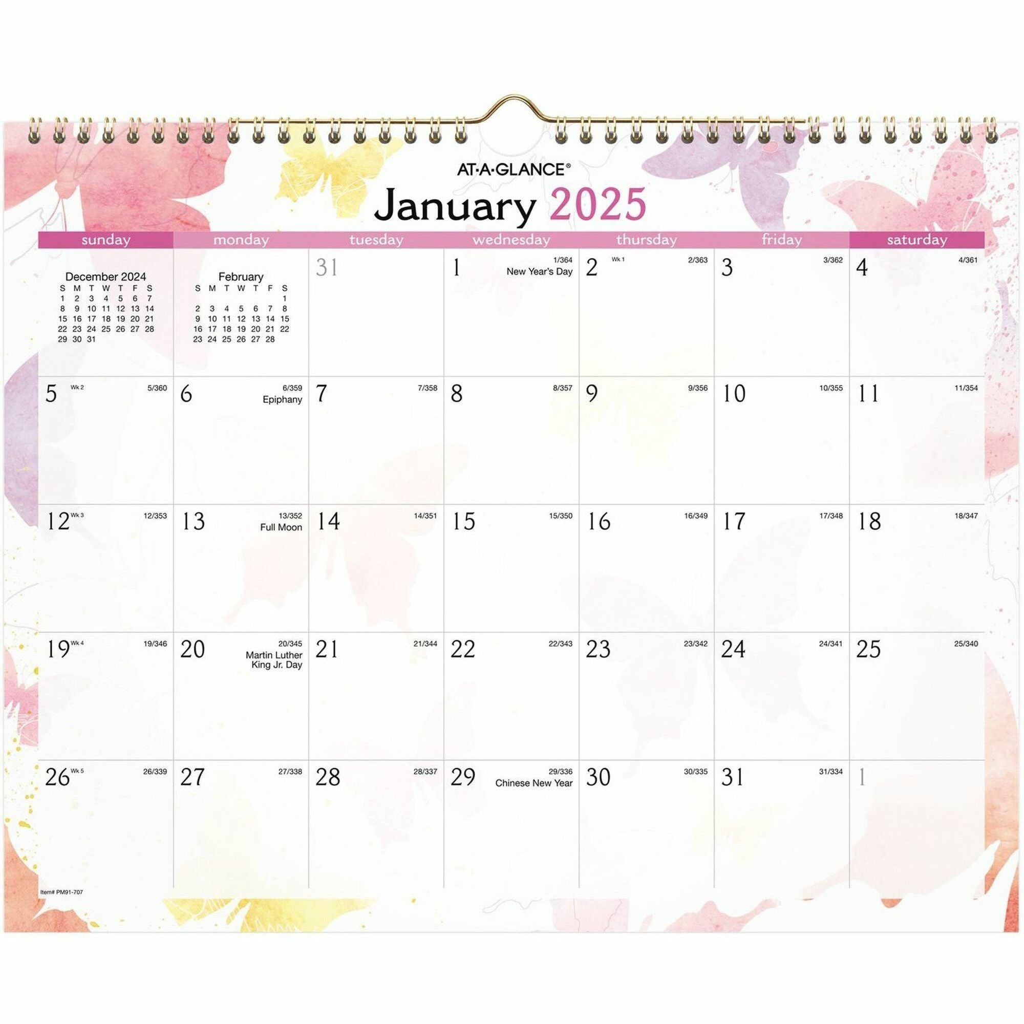 Watercolors Recycled Monthly Wall Calendar, Watercolors Artwork, 15 x 12, White/Multicolor Sheets, 12-Month (Jan-Dec): 2024