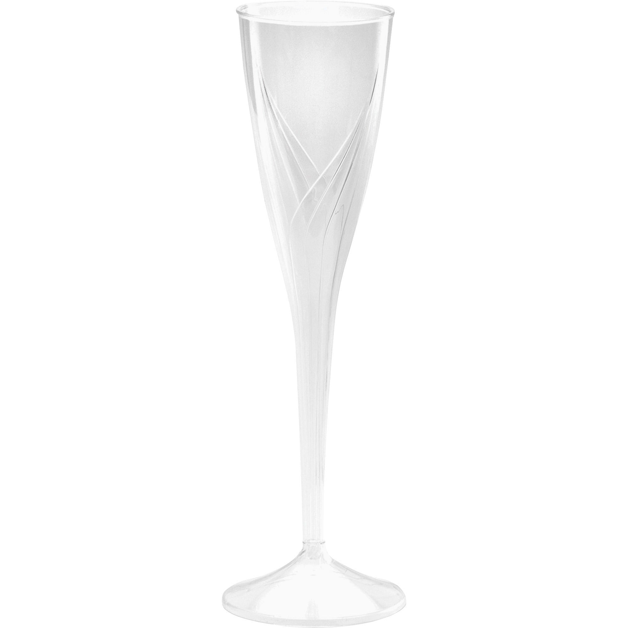 Classicware One-Piece Champagne Flutes, 5 oz, Clear, Plastic, 10/Pack, 10 Packs/Carton