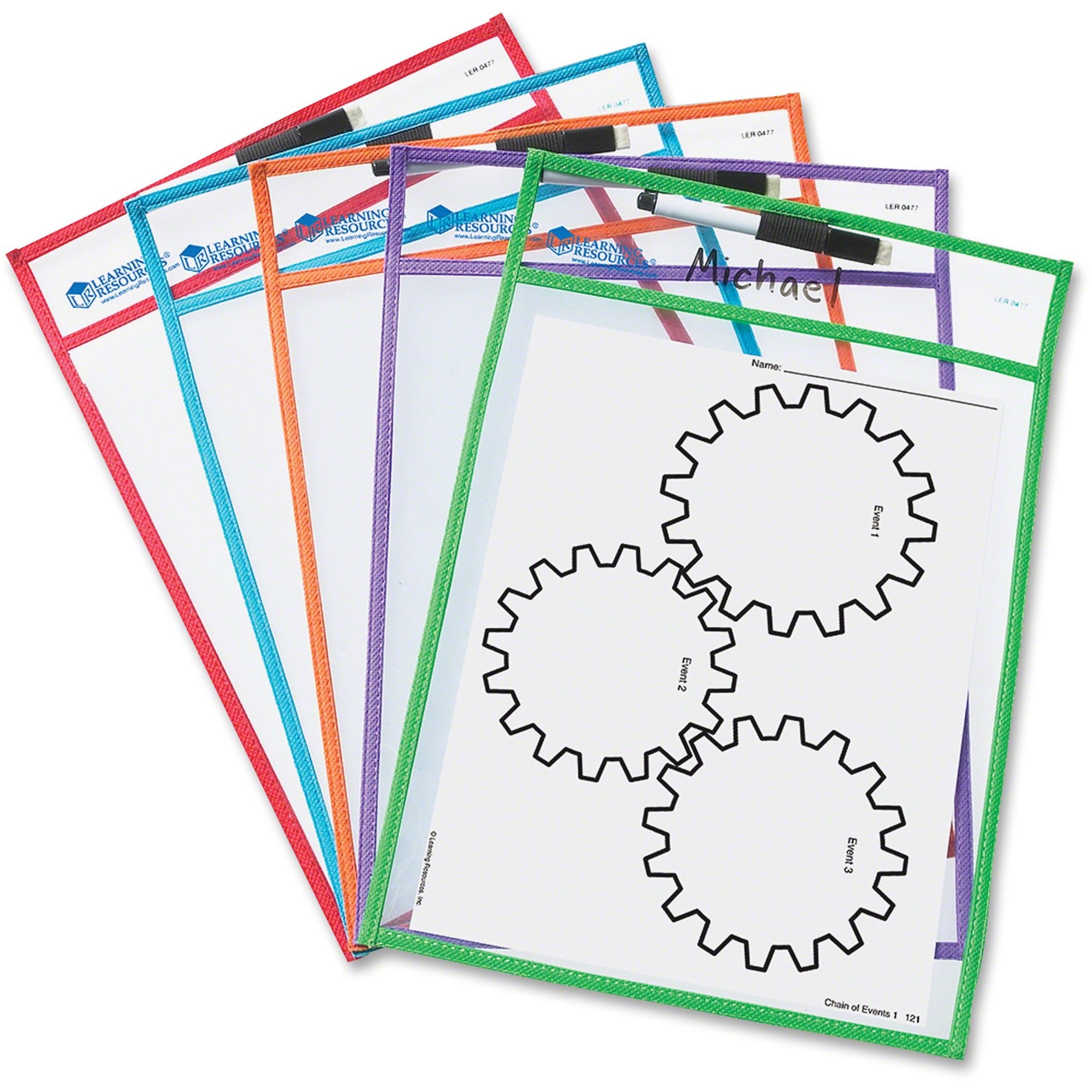 Learning Resources Write-and-wipe Pockets - White Surface - Portable - Reusable - 5 / Set - 