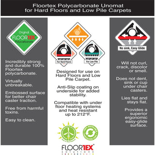 Cleartex Unomat Anti-Slip Rectangular Chair Mat Hard Floors and Carpet Tiles - 48" x 53" - Clear Rectangular Anti-Slip Polycarbonate Chair Mat for Hard Floors and Carpet Tiles - 53" L x 48" W x 0.075" D
