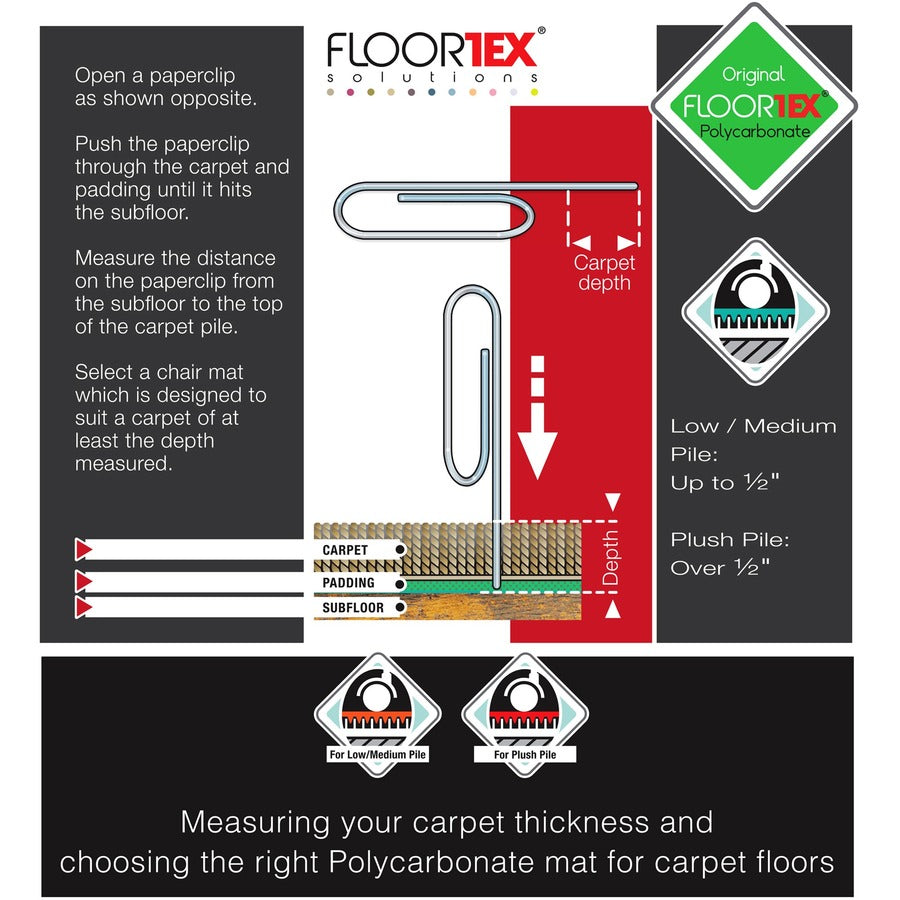 Cleartex Unomat Anti-Slip Rectangular Chair Mat Hard Floors and Carpet Tiles - 48" x 53" - Clear Rectangular Anti-Slip Polycarbonate Chair Mat for Hard Floors and Carpet Tiles - 53" L x 48" W x 0.075" D - 