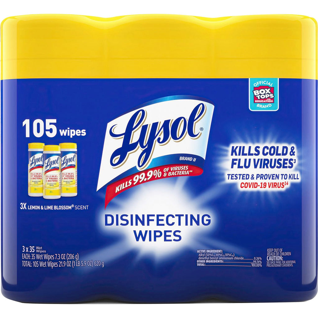 Disinfecting Wipes, 7 x 8, Lemon and Lime Blossom, 35/Canister, 3/Pack, Sold as 1 Package - 1