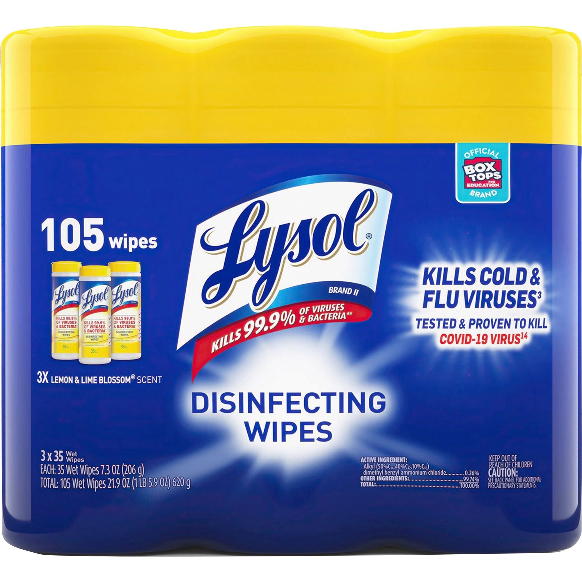 Disinfecting Wipes, 7 x 8, Lemon and Lime Blossom, 35/Canister, 3/Pack, Sold as 1 Package - 1
