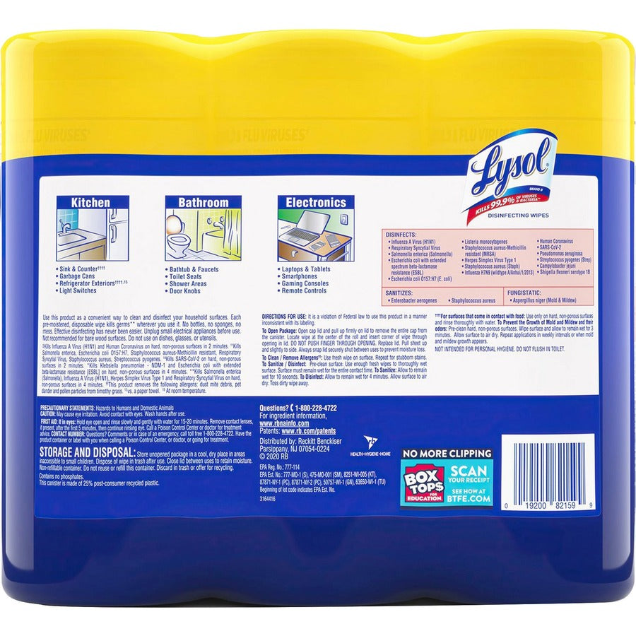 Disinfecting Wipes, 7 x 8, Lemon and Lime Blossom, 35/Canister, 3/Pack, Sold as 1 Package - 7