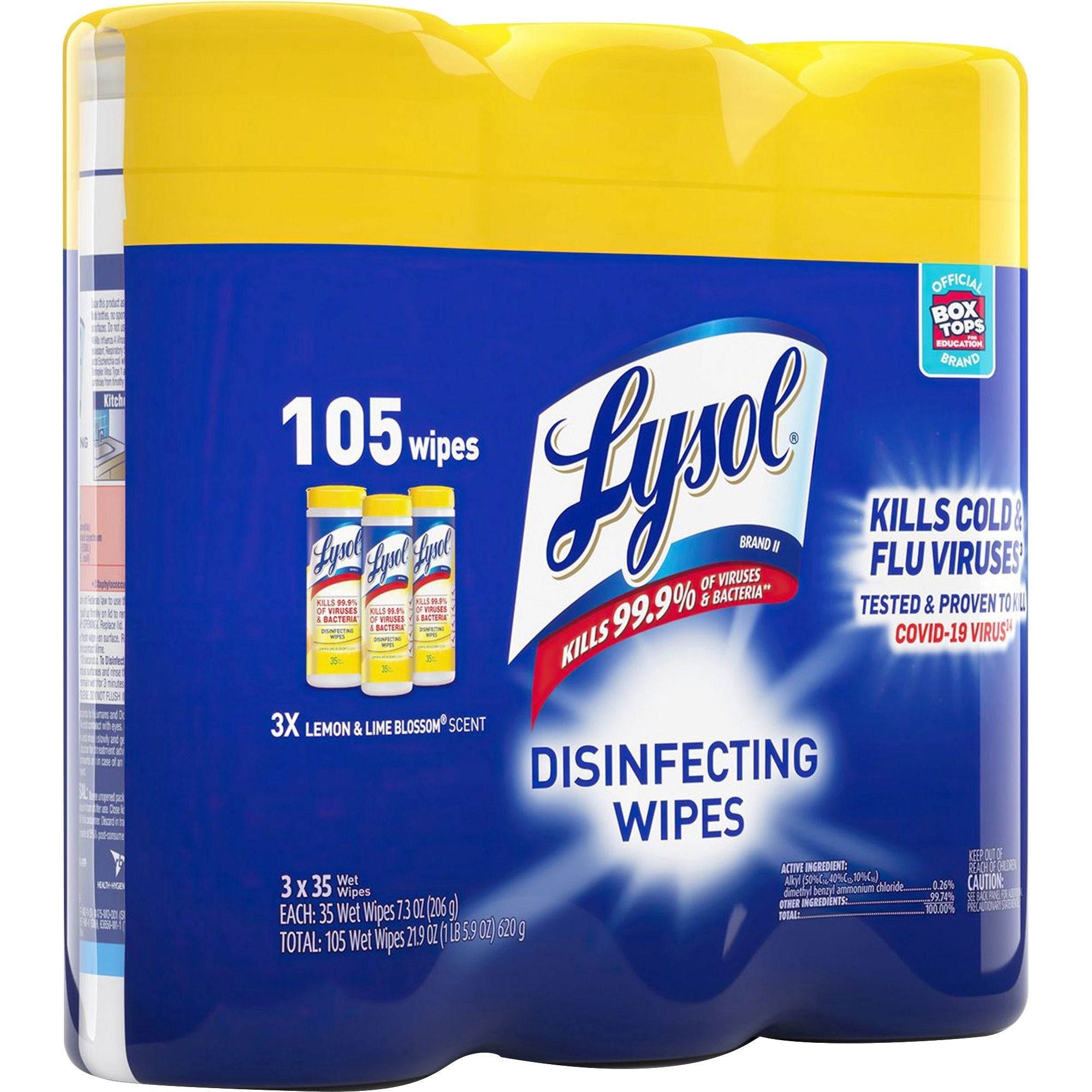 Disinfecting Wipes, 7 x 8, Lemon and Lime Blossom, 35/Canister, 3/Pack, Sold as 1 Package - 3