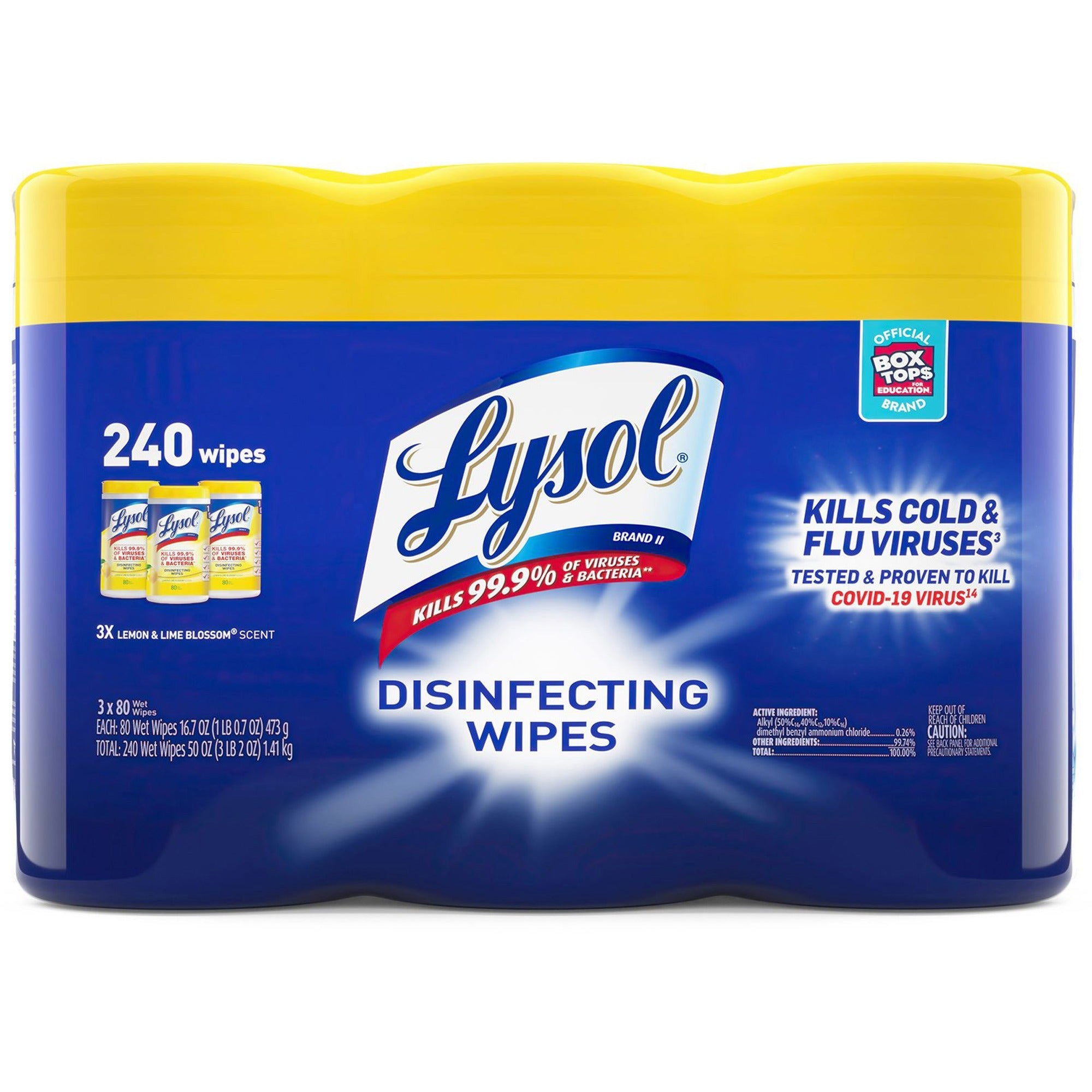 Disinfecting Wipes, 7 x 8, Lemon and Lime Blossom, 80/Canister, 3/Pack, Sold as 1 Package - 1