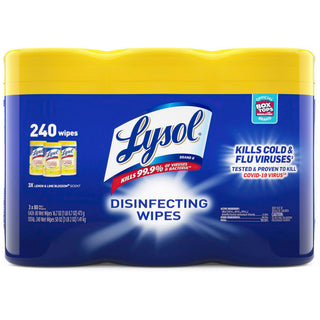 Disinfecting Wipes, 7 x 8, Lemon and Lime Blossom, 80/Canister, 3/Pack, Sold as 1 Package - 1