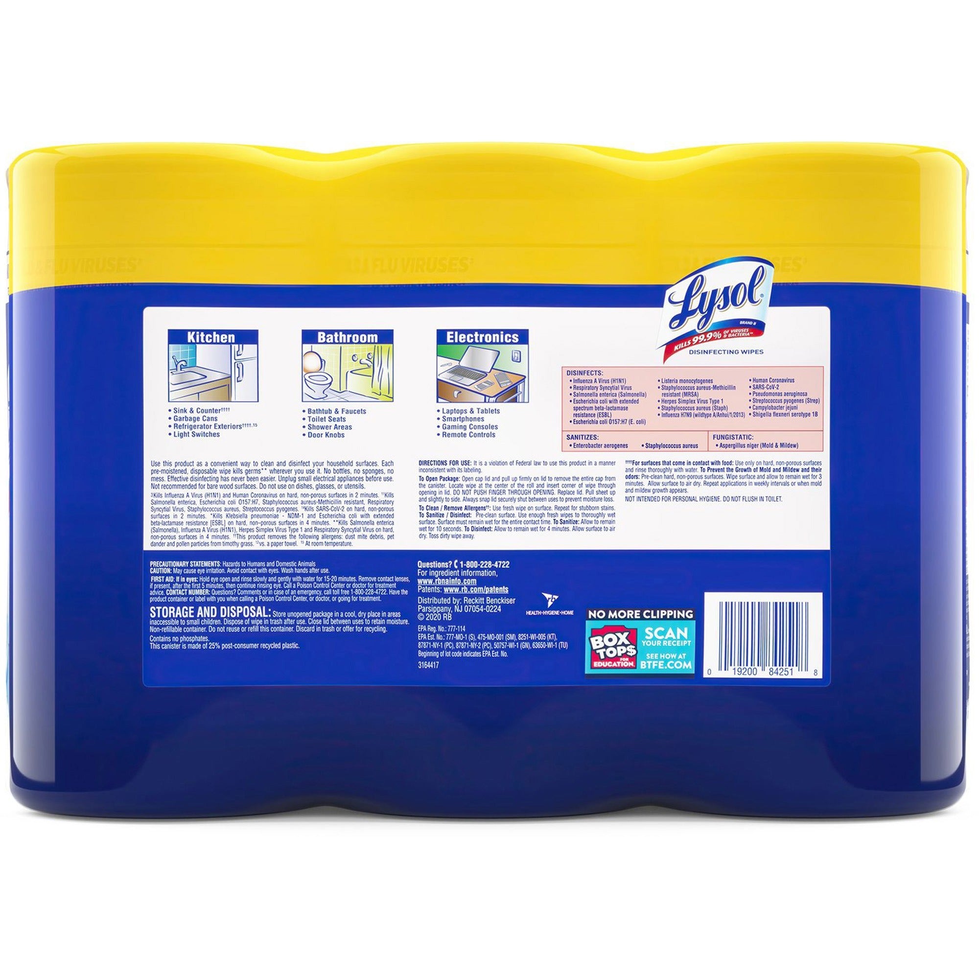 Disinfecting Wipes, 7 x 8, Lemon and Lime Blossom, 80/Canister, 3/Pack, Sold as 1 Package - 2