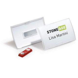 DURABLE CLICK FOLD Convex Magnetic Name Badge Holder - 2-1/8" x 3-5/8" - Plastic - Transparent - 10 / Box