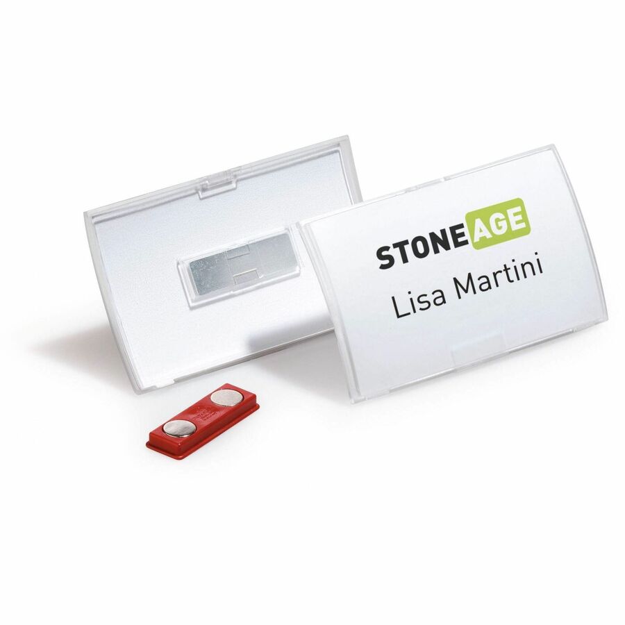 DURABLE CLICK FOLD Convex Magnetic Name Badge Holder - 2-1/8" x 3-5/8" - Plastic - Transparent - 10 / Box