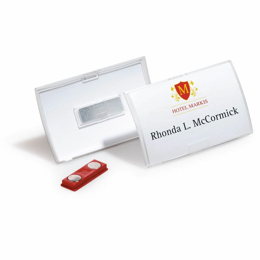 DURABLE CLICK FOLD Convex Magnetic Name Badge Holder - 2-1/8" x 3-5/8" - Plastic - Transparent - 10 / Box