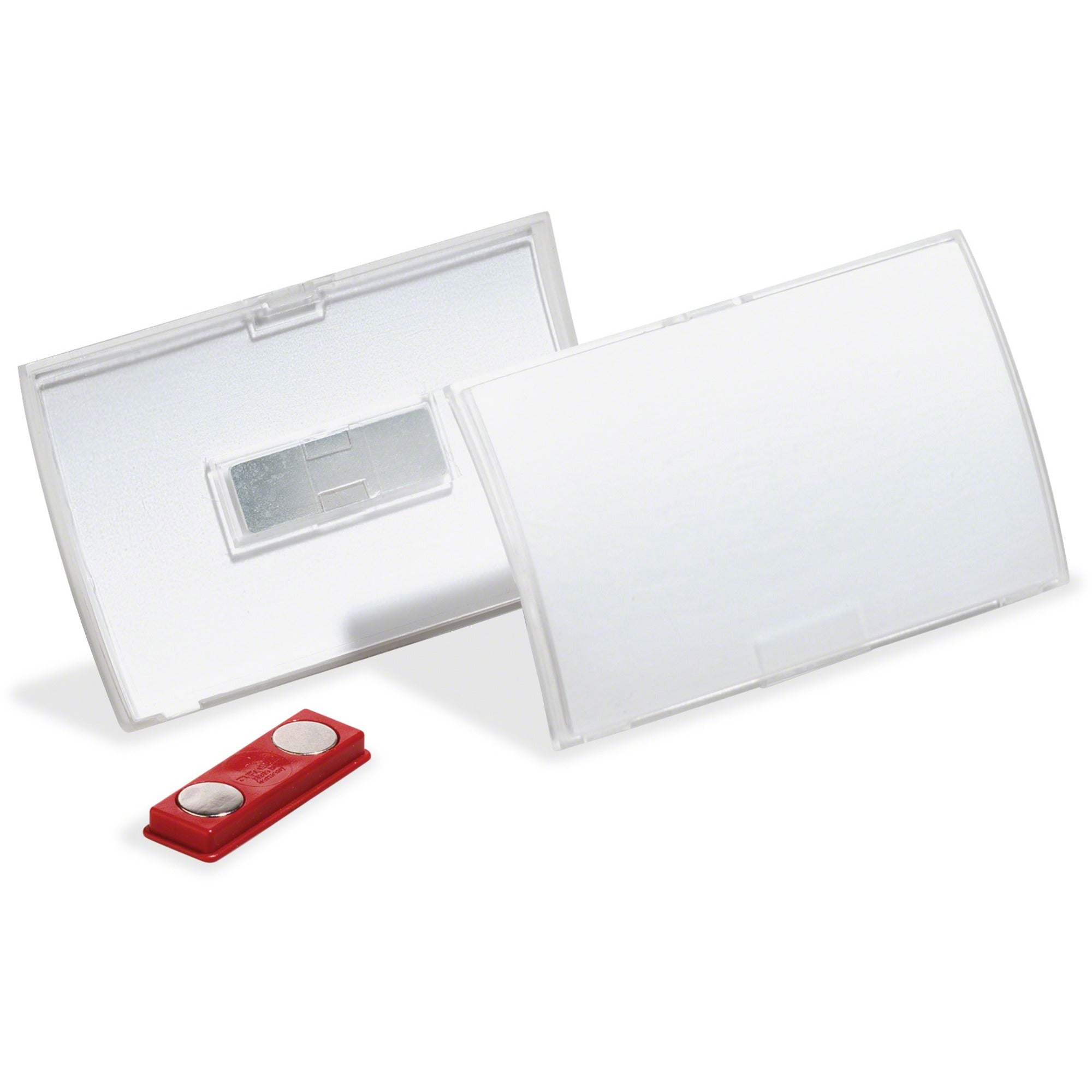 DURABLE CLICK FOLD Convex Magnetic Name Badge Holder - 2-1/8" x 3-5/8" - Plastic - Transparent - 10 / Box - 