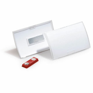 DURABLE CLICK FOLD Convex Magnetic Name Badge Holder - 2-1/8" x 3-5/8" - Plastic - Transparent - 10 / Box