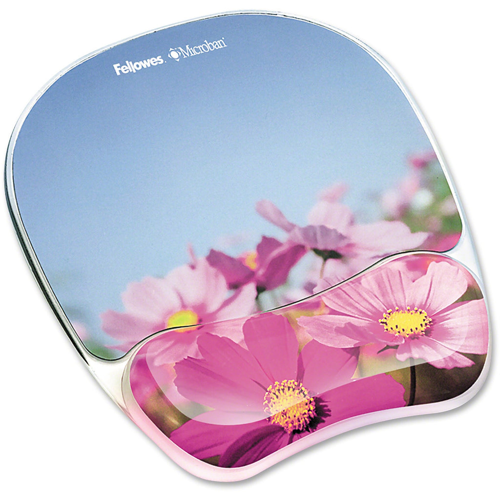 Photo Gel Mouse Pad with Wrist Rest with Microban Protection, 9.25 x 7.87, Pink Flowers Design