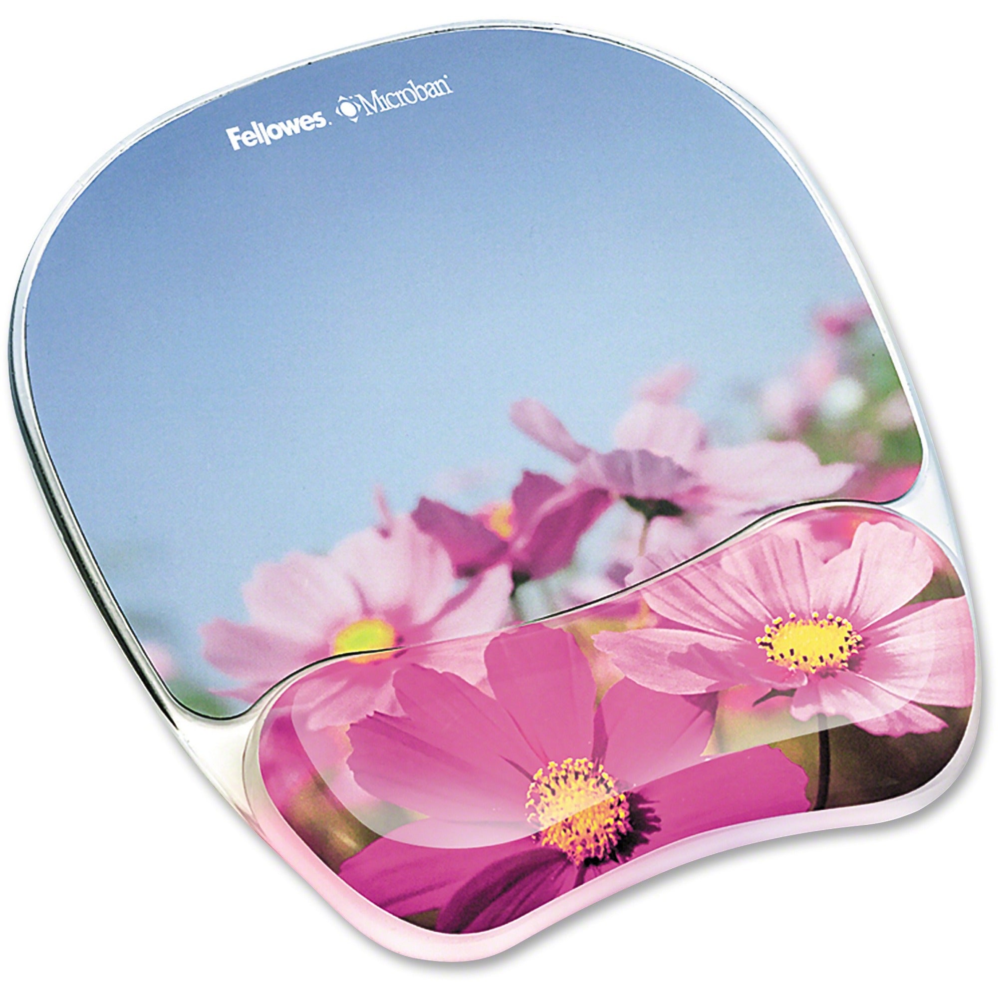 Photo Gel Mouse Pad with Wrist Rest with Microban Protection, 9.25 x 7.87, Pink Flowers Design