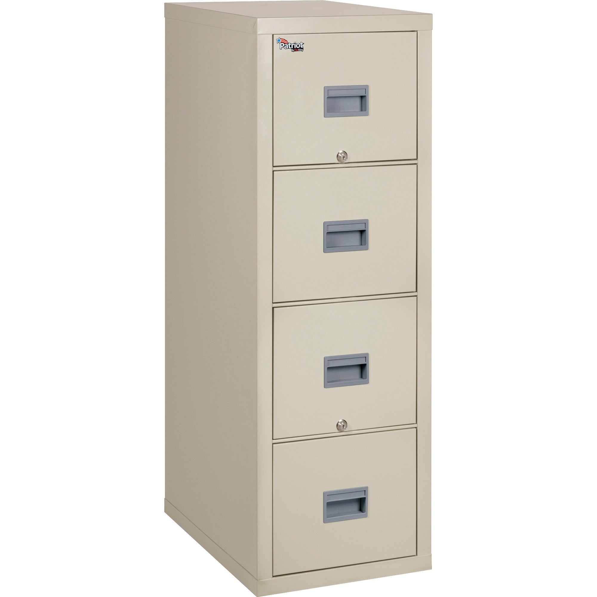 FireKing Patriot Series 4-Drawer Vertical Fire Files - 20.8" x 31.6" x 52.8" - 4 x Drawer(s) for File - Legal - Vertical - Fire Proof, Impact Resistant, Locking Drawer, Scratch Resistant, Recessed Handle, Ball Bearing Slide - Parchment - Gypsum, Stee