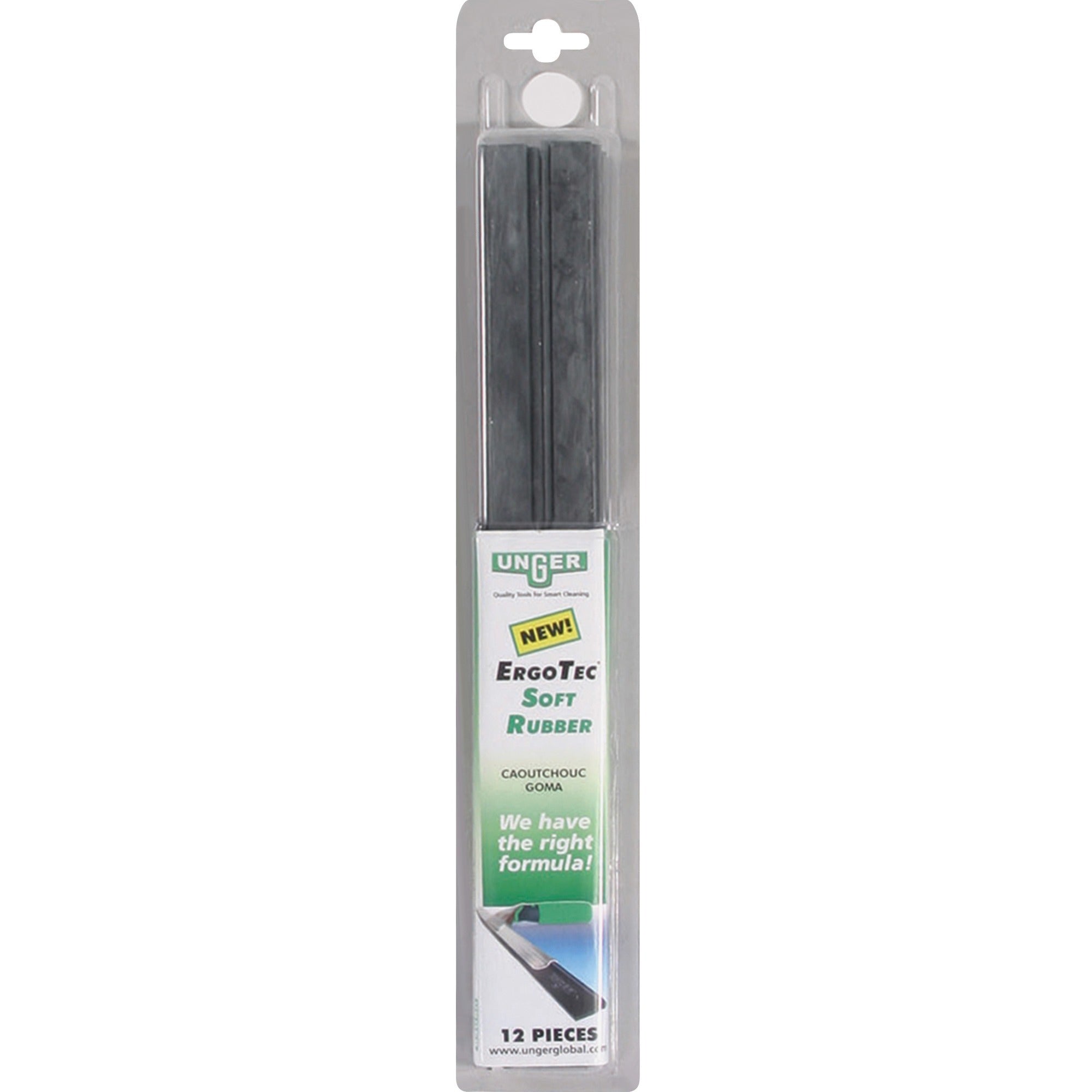 Unger ErgoTec 12" Soft Rubber Squeegee Blades - 12" Length - Long Lasting, Streak-free - Rubber - 12 / Pack - Black - 
