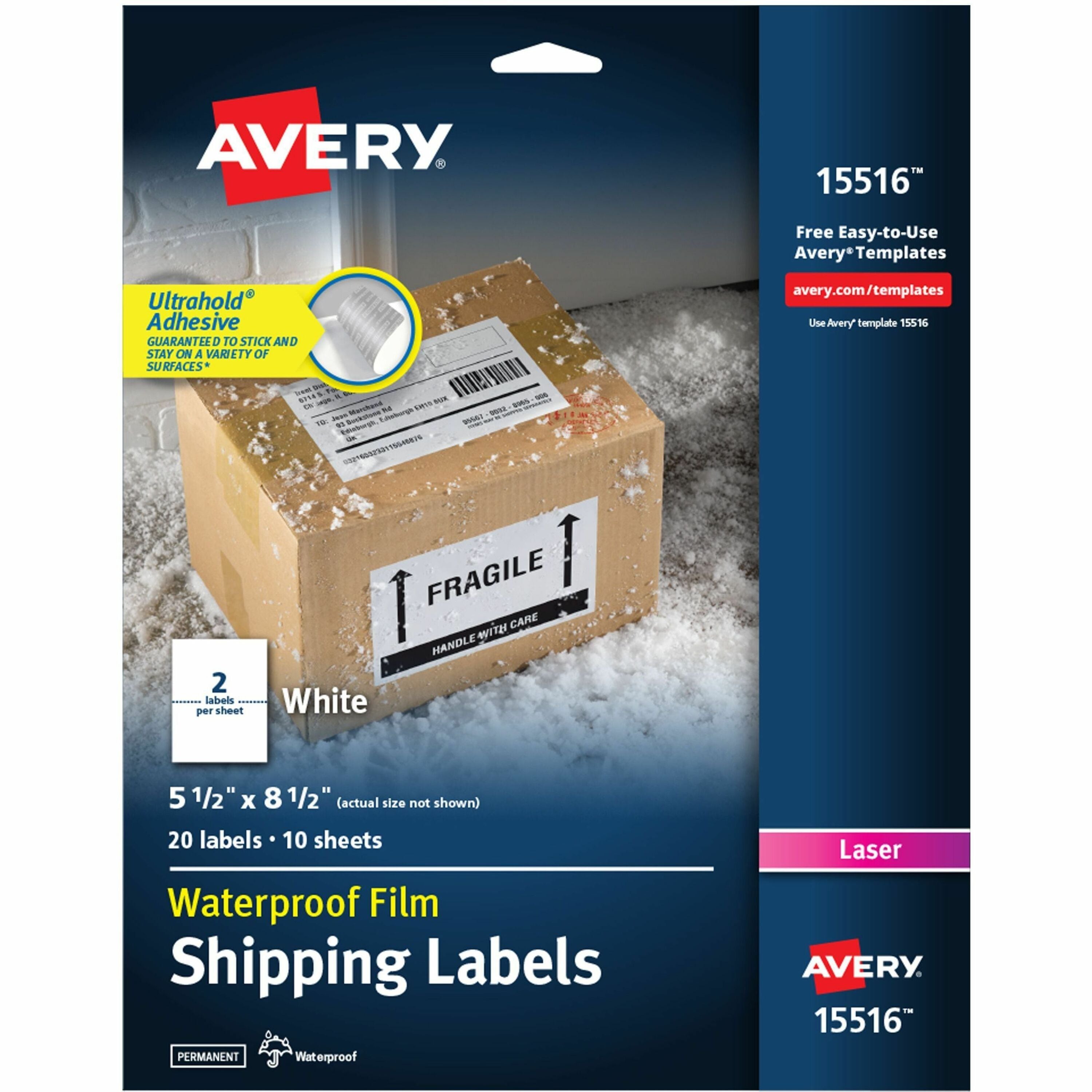 avery-waterproof-shipping-labels-with-ultrahold-permanent-adhesive-5-1-2-x-8-1-2--20-labels-for-laser-printers-15516-avery-5-1-2-x-8-1-2-labels-ultrahold-20-labels-15516_ave15516 - 1