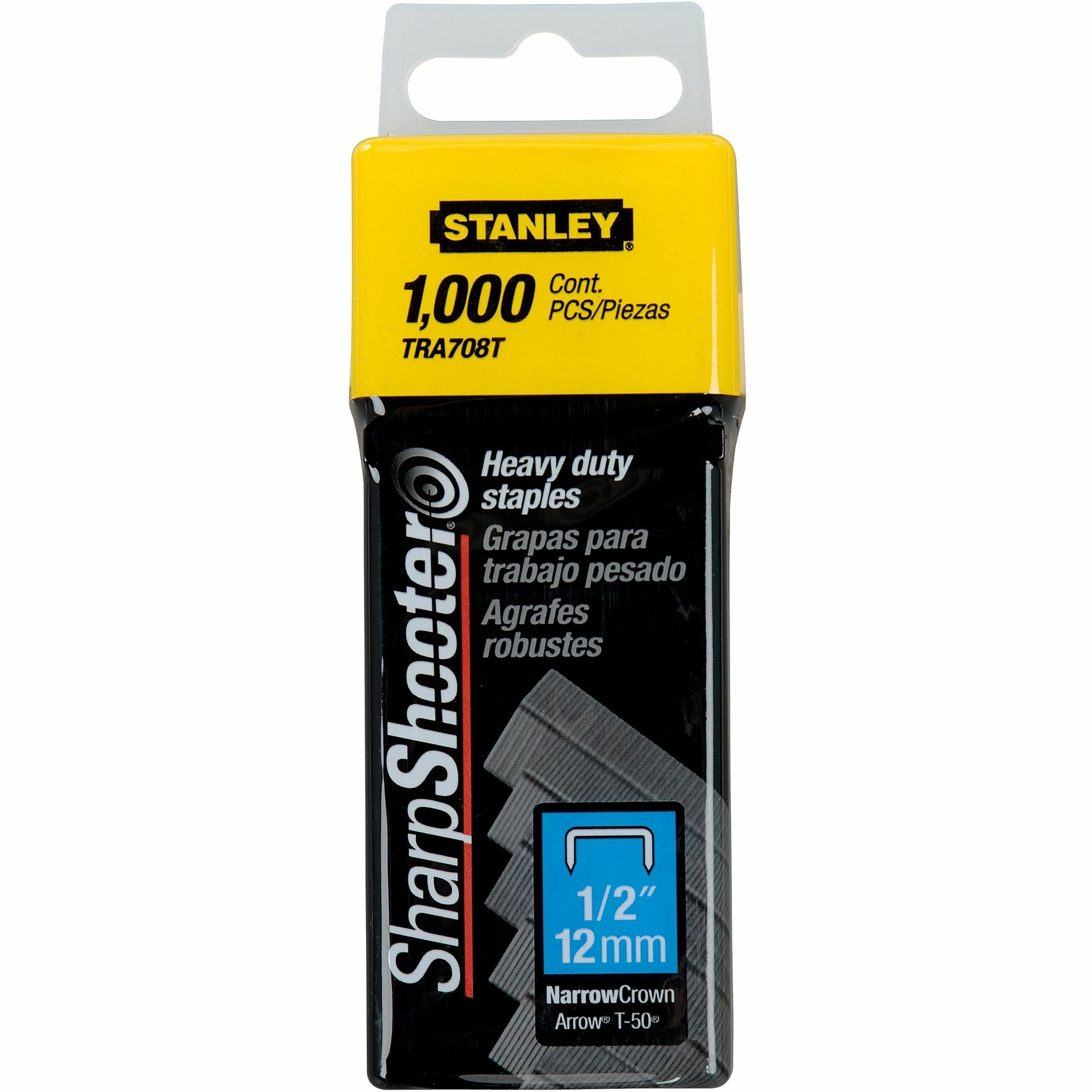 Stanley SharpShooter Heavy-Duty 1/2" Staples - Heavy Duty - 1/2" - 1/2" Leg - 3/8" Crown - Silver - 5.1" Height x 1.3" Width1.8" Length - 1000 / Box