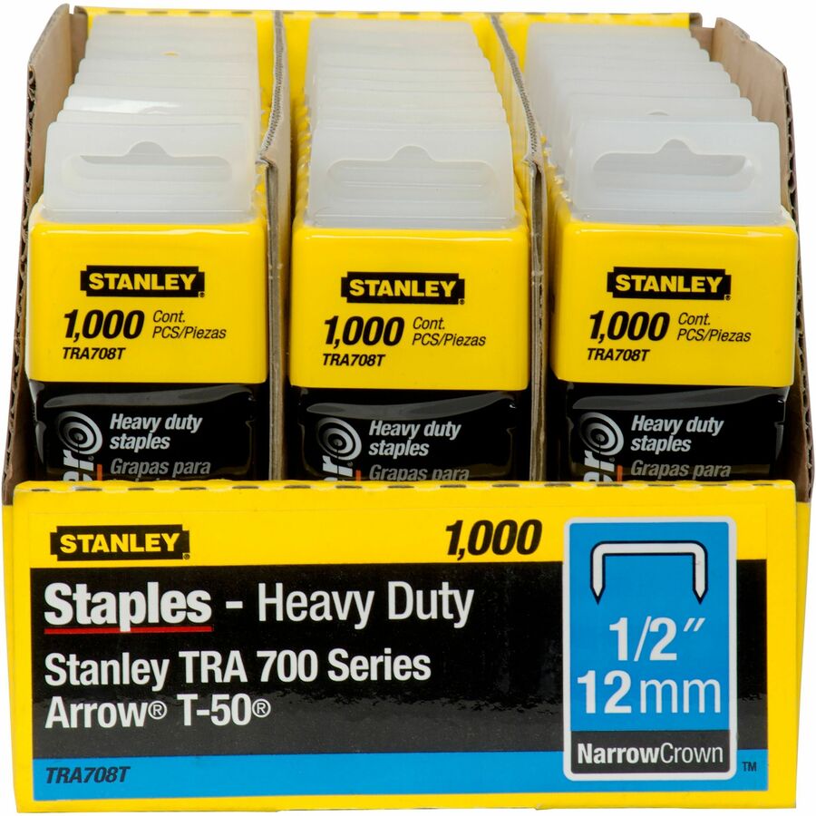 Stanley SharpShooter Heavy-Duty 1/2" Staples - Heavy Duty - 1/2" - 1/2" Leg - 3/8" Crown - Silver - 5.1" Height x 1.3" Width1.8" Length - 1000 / Box - 2