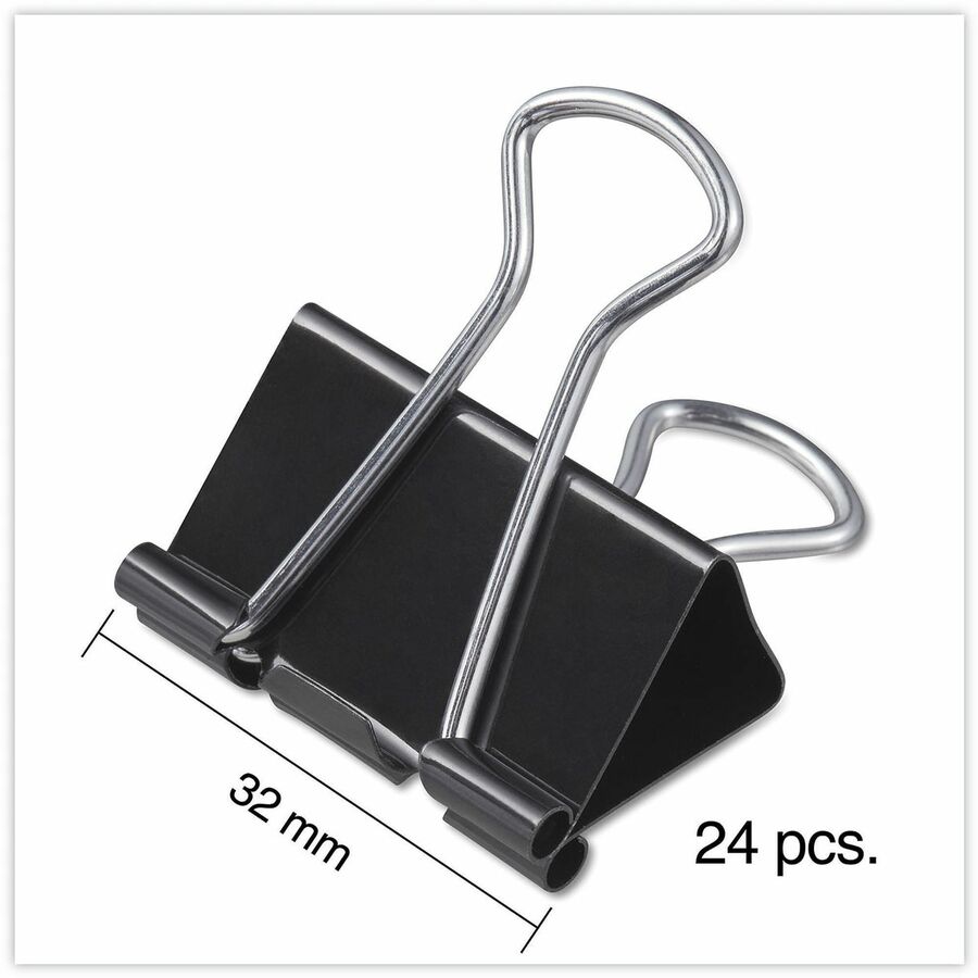 Binder Clips with Storage Tub, Medium, Black/Silver, 24/Pack