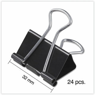 Binder Clips with Storage Tub, Medium, Black/Silver, 24/Pack