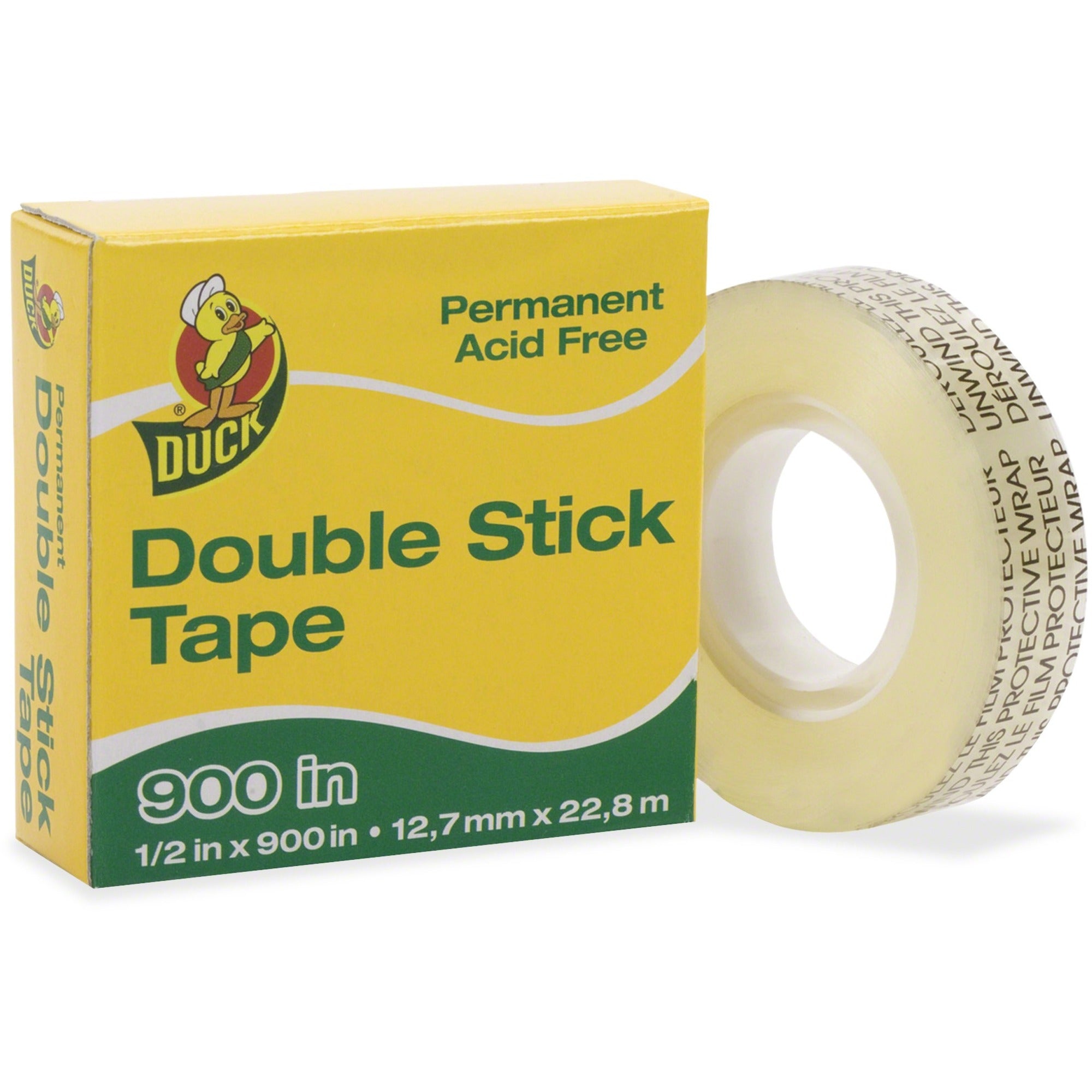 Permanent Double-Stick Tape, 1" Core, 0.5" x 75 ft, Clear