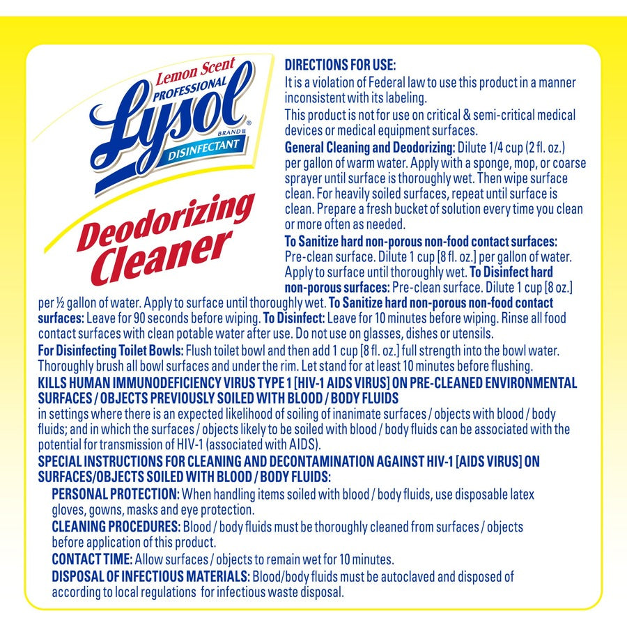 Disinfectant Deodorizing Cleaner Concentrate, 1 gal Bottle, Lemon Scent - 6