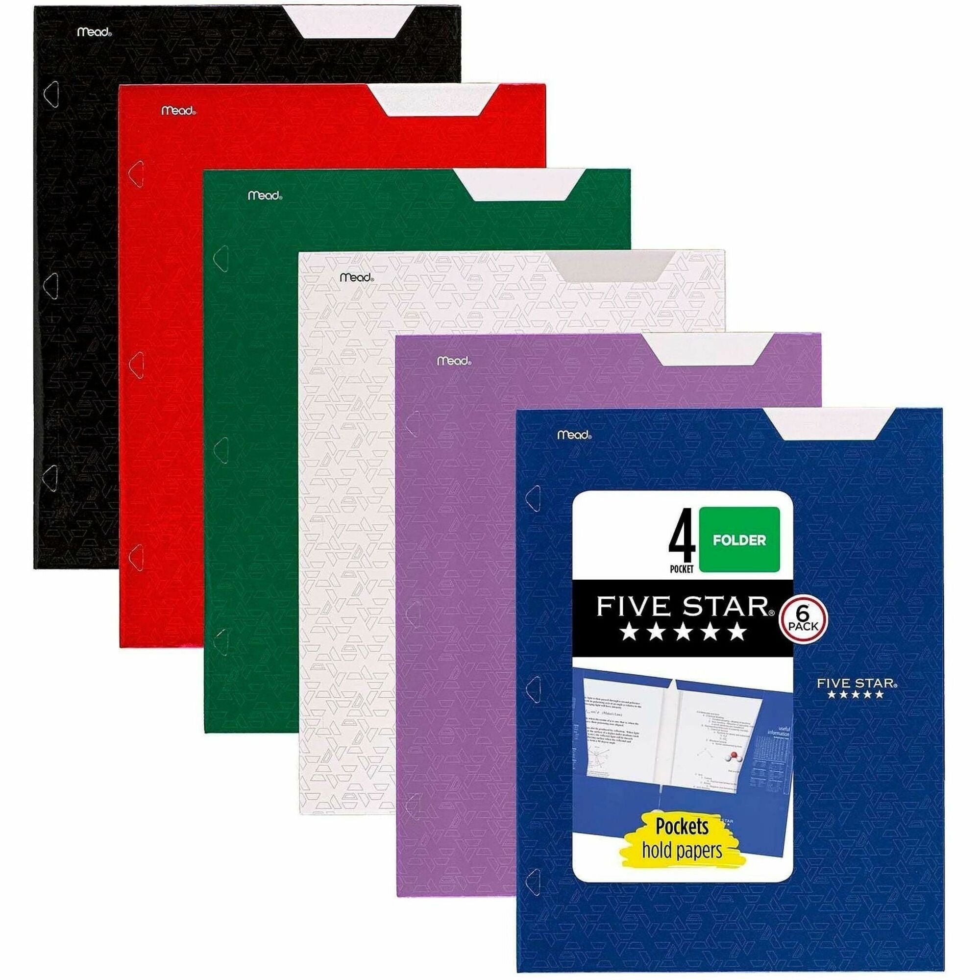 Mead Pocket Folder - 4 Internal Pocket(s) - Assorted - 6 / Pack