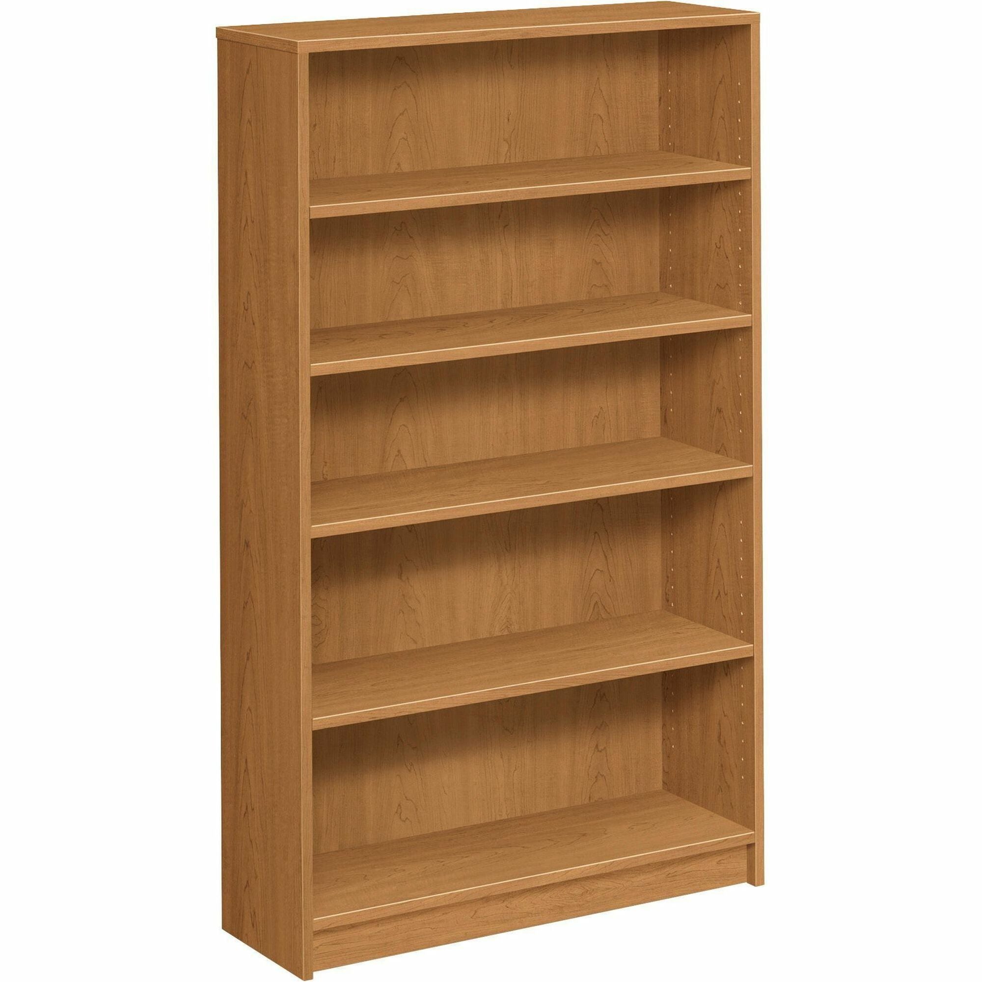 HON 1870 Series Bookcase - 5 Shelf(ves) - 60.1" Height x 36" Width x 11.5" DepthFloor - Durable, Sturdy, Square Corner, Abrasion Resistant, Adjustable, Stain Resistant, Spill Resistant, Scratch Resistant, Leveling Glide - Laminate - Harvest - Hardboa - 