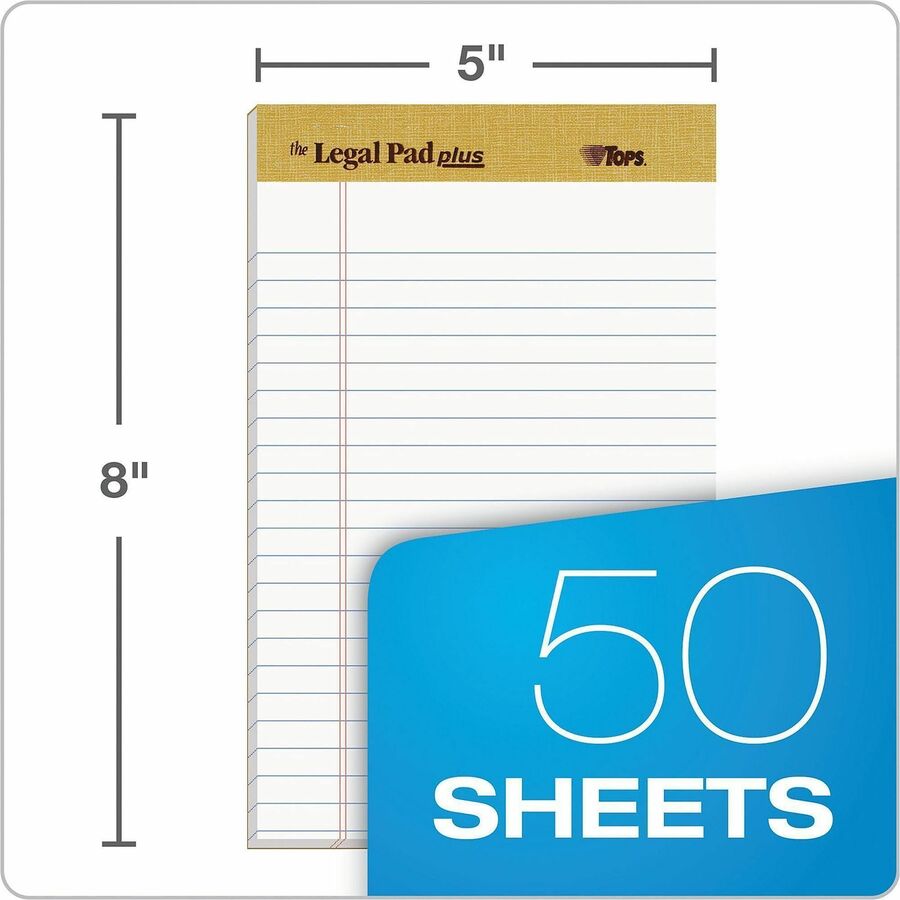 The Legal Pad" Plus Ruled Perforated Pads with 40 pt. Back, Narrow Rule, 50 White 5 x 8 Sheets, Dozen