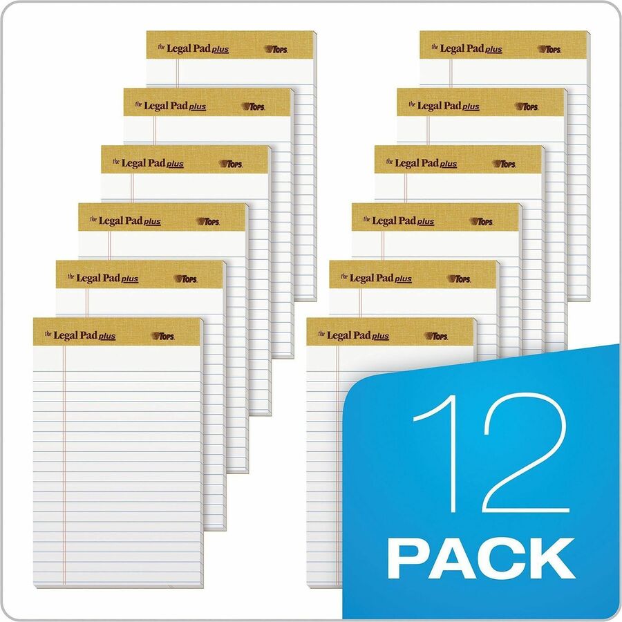 The Legal Pad" Plus Ruled Perforated Pads with 40 pt. Back, Narrow Rule, 50 White 5 x 8 Sheets, Dozen