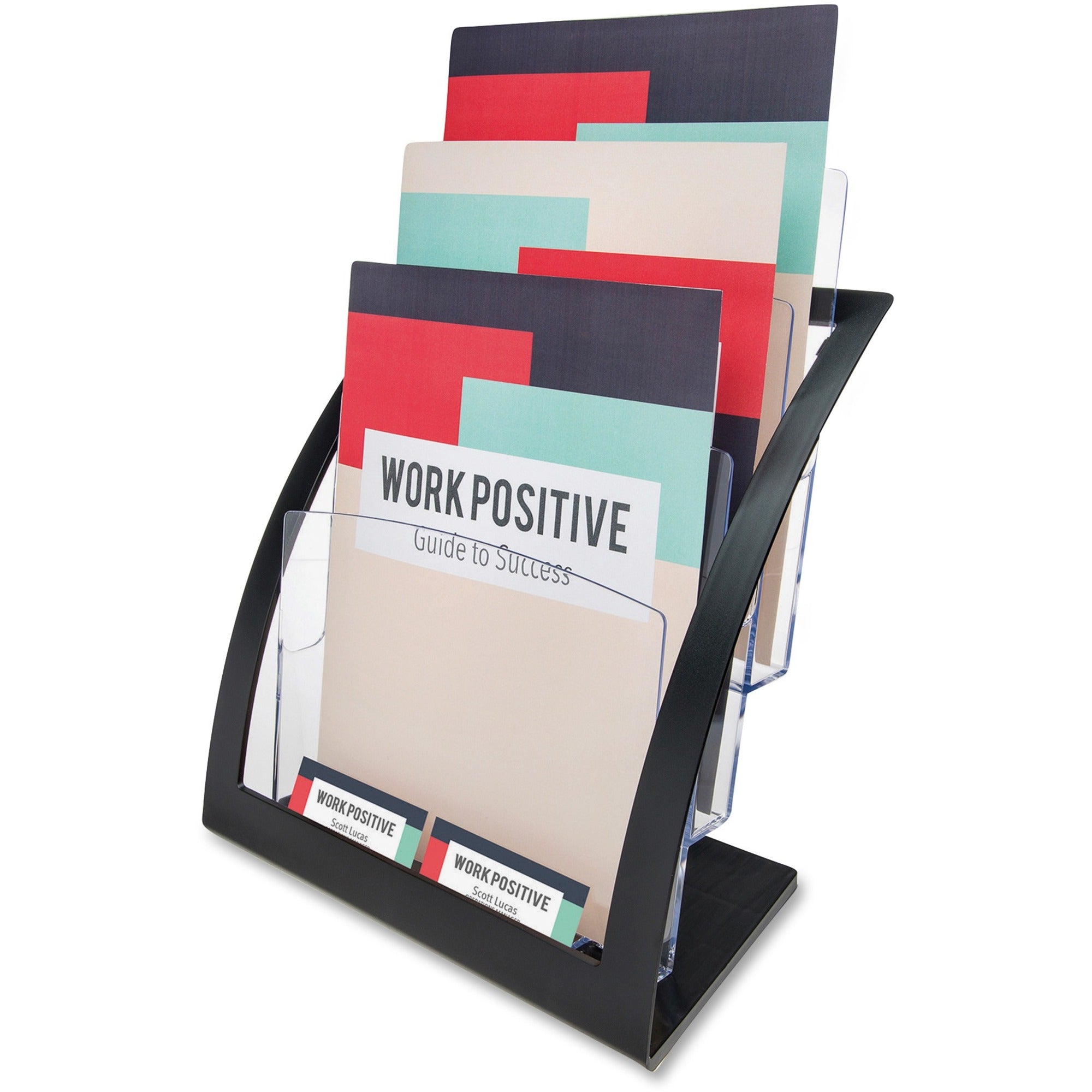 3-Tier Literature Holder, Leaflet Size, 11.25w x 6.94d x 13.31h, Black, Ships in 4-6 Business Days