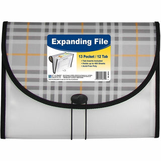 Plaid Design Expanding Files, 1.5" Expansion, 13 Sections, Cord/Hook Closure, 1/6-Cut Tabs, Letter Size, Gray Plaid