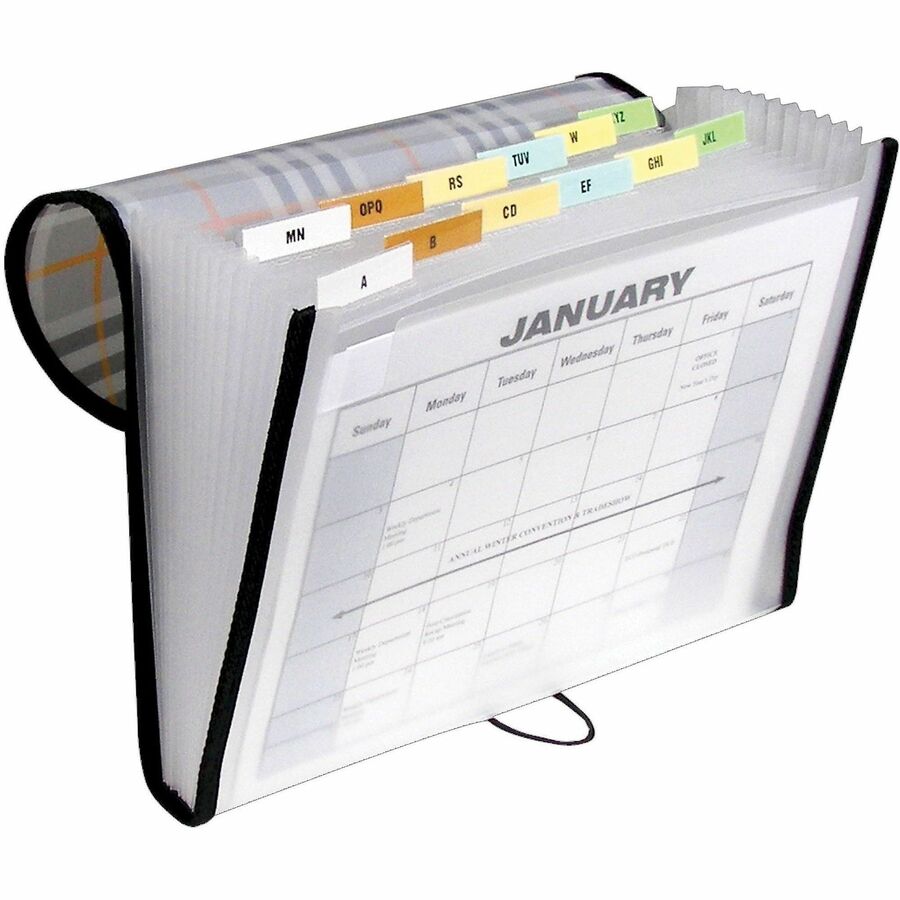 Plaid Design Expanding Files, 1.5" Expansion, 13 Sections, Cord/Hook Closure, 1/6-Cut Tabs, Letter Size, Gray Plaid