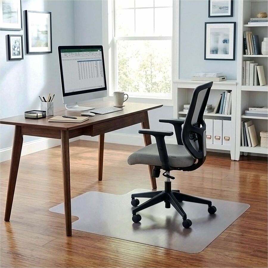 Lorell Nonstudded Wide Lip Chairmat - Tile Floor, Vinyl Floor, Hardwood Floor - 53" Length x 45" Width x 0.060" Thickness - Lip Size 12" Length x 25" Width - Vinyl - Clear - 1Each