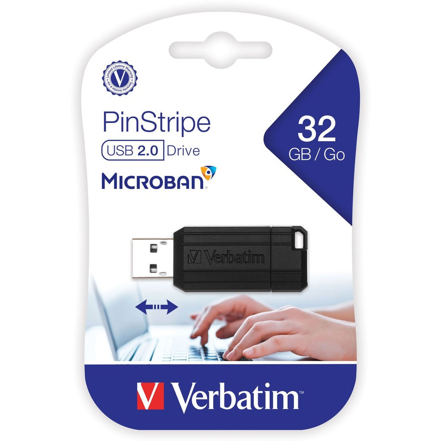 32GB PinStripe USB Flash Drive - Black - 32 GB - Black - 