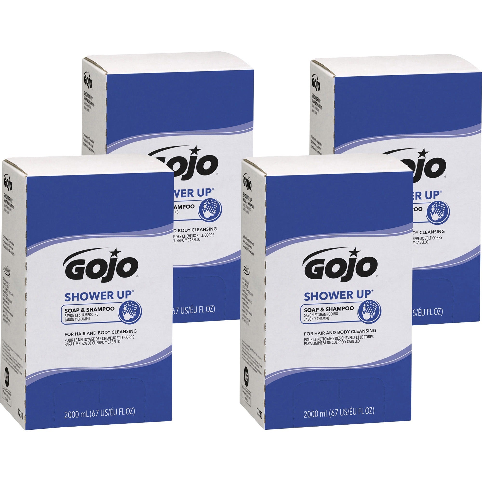 Gojo SHOWER UP Soap & Shampoo - Clean Scent - 67.6 fl oz (2 L) - Hair, Hand, Body - Rose - Pleasant Scent, Bio-based - 4 / Carton