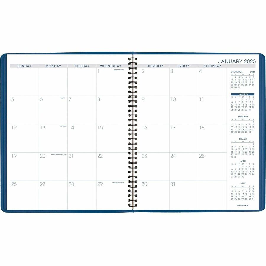 At-A-Glance Fashion Planner - Julian Dates - Monthly - 1.25 Year - January 2024 - March 2025 - 1 Month Double Page Layout - 9" x 11" Sheet Size - Wire Bound - Simulated Leather - Blue CoverAppointment Schedule, Reference Calendar, Flexible - 1 Each
